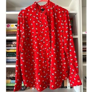 Ann Taylor Red Poppy Floral Blouse Size XL